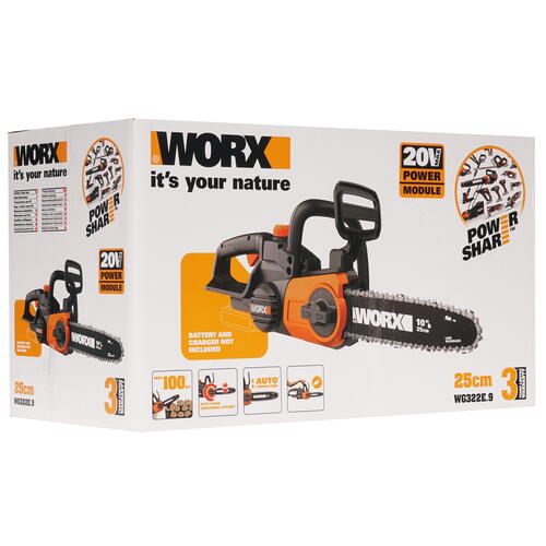 Купить Аккумуляторная цепная пила Worx WG322E.9  шина - 25 см (10") Без ЗУ, Без АКБ  8143088. Характеристики, отзывы и цены в Донецке