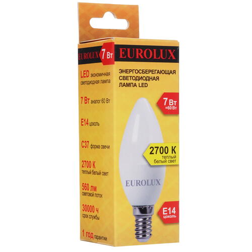 Купить Лампа светодиодная Eurolux LL-E-C37-7W-230-2.7K-E14  5401704. Характеристики, отзывы и цены в Донецке