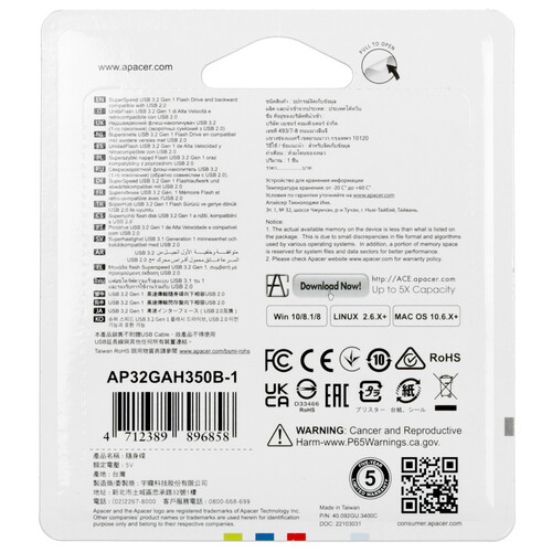 Купить Память USB Flash 32 ГБ Apacer AH350 [AP32GAH350B-1]  4900860. Характеристики, отзывы и цены в Донецке