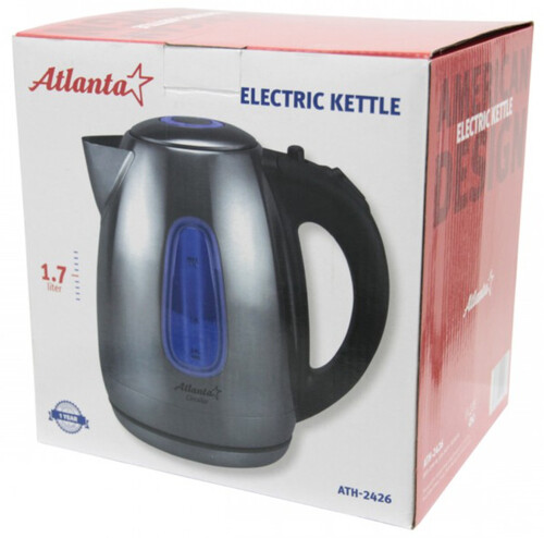 Купить Электрочайник Atlanta ATH-2426 серебристый  8112242. Характеристики, отзывы и цены в Донецке
