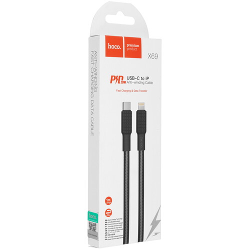 Купить Кабель плоский Hoco Lightning 8-pin - USB Type-C черный 1 м  9238211. Характеристики, отзывы и цены в Донецке
