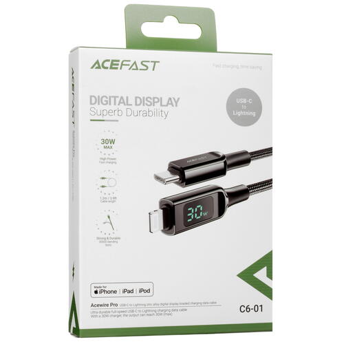 Купить Кабель круглый ACEFAST Lightning 8-pin MFI - USB Type-C черный 1.2 м  5415387. Характеристики, отзывы и цены в Донецке