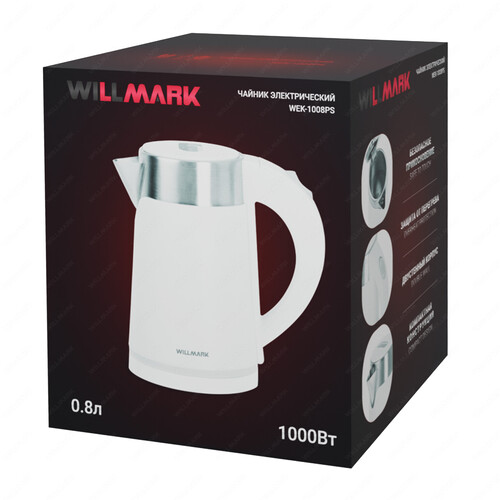 Купить Электрочайник WILLMARK WEK-1008PS белый  9269576. Характеристики, отзывы и цены в Донецке