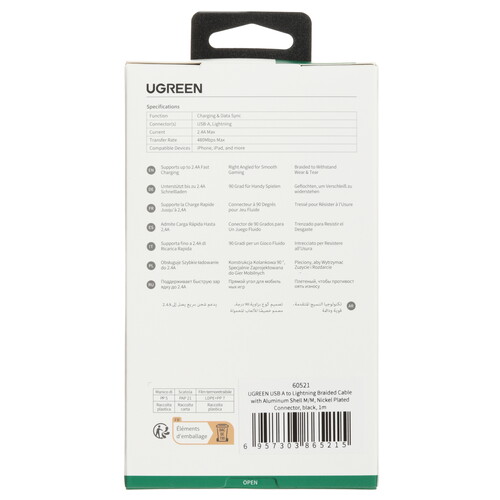 Купить Кабель круглый Ugreen Lightning 8-pin MFI - USB 2.0 Type-A черный 1 м  9983702. Характеристики, отзывы и цены в Донецке