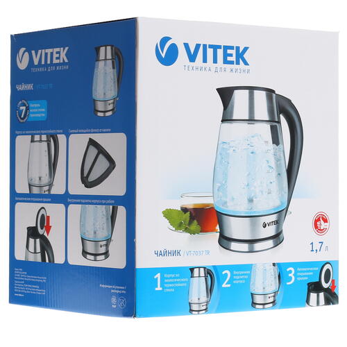 Купить Электрочайник Vitek VT-7037 TR серебристый  8109409. Характеристики, отзывы и цены в Донецке