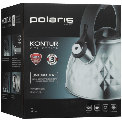 Купить Чайник для плиты Polaris Kontur-3L серебристый  9082883. Характеристики, отзывы и цены в Донецке