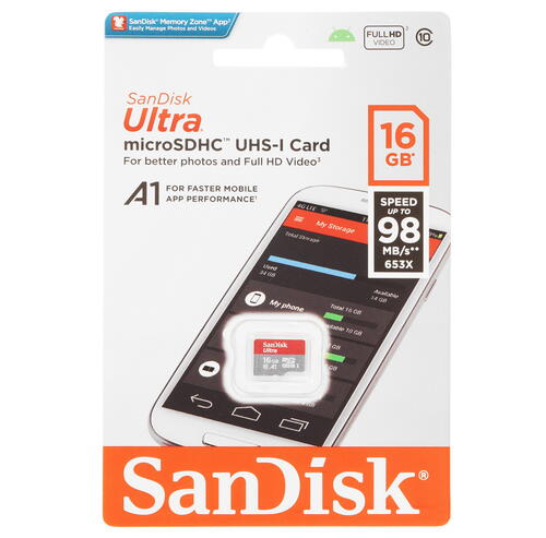 Купить Карта памяти SanDisk Ultra microSDHC 16 ГБ [SDSQUAR-016G-GN6MN]  5452610. Характеристики, отзывы и цены в Донецке