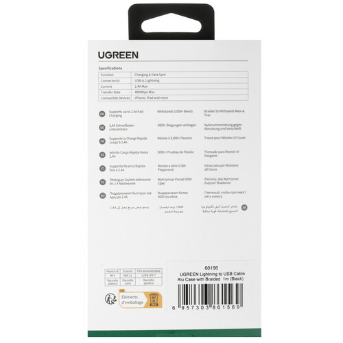 Купить Кабель круглый Ugreen Lightning 8-pin MFI - USB 2.0 Type-A черный 1 м  9983453. Характеристики, отзывы и цены в Донецке