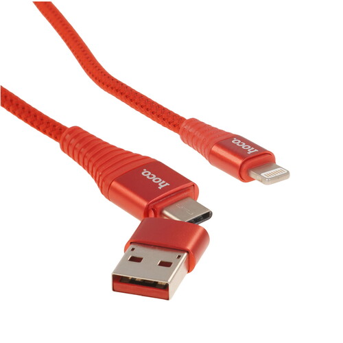 Купить Кабель круглый Hoco Lightning 8-pin - USB 2.0 Type-A, USB Type-C красный 1 м  9238200. Характеристики, отзывы и цены в Донецке