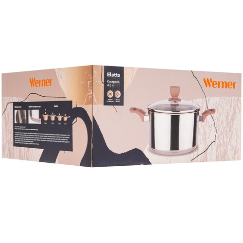 Купить Кастрюля Werner Eletto 51872 4.5 л 22 см серебристый  9223407. Характеристики, отзывы и цены в Донецке
