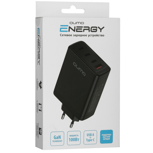 Купить Сетевое зарядное устройство QUMO Energy PD 100W черный  5495482. Характеристики, отзывы и цены в Донецке