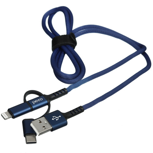 Купить Кабель PERO Lightning 8-pin, micro USB-B, USB Type-C - USB Type-A синий  5365829. Характеристики, отзывы и цены в Донецке