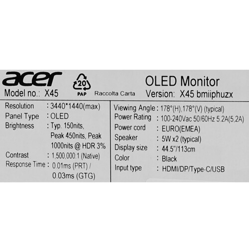 Купить 44.5" Монитор Acer Predator X45bmiiphuzx черный  5416581. Характеристики, отзывы и цены в Донецке