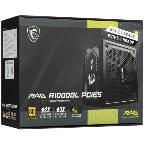Купить Блок питания MSI MAG A1000GL PCIE5  черный  5449946. Характеристики, отзывы и цены в Донецке