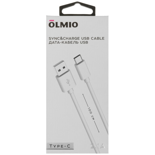 Купить Кабель круглый Olmio USB Type-C - USB 2.0 Type-A белый 1 м  5466502. Характеристики, отзывы и цены в Донецке