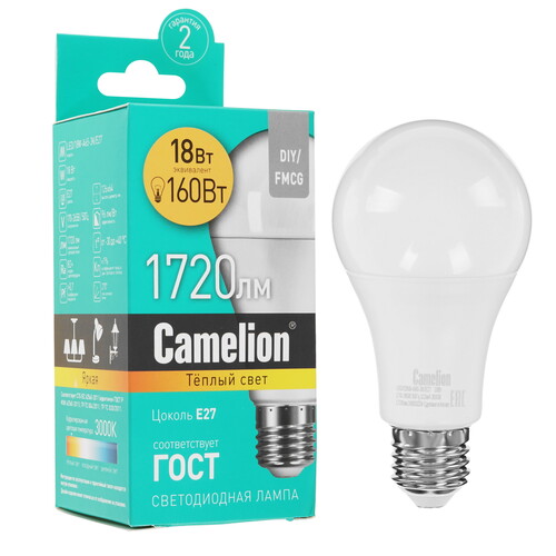 Купить Лампа светодиодная Camelion LED/18W-A65-3K/E27  9197478. Характеристики, отзывы и цены в Донецке