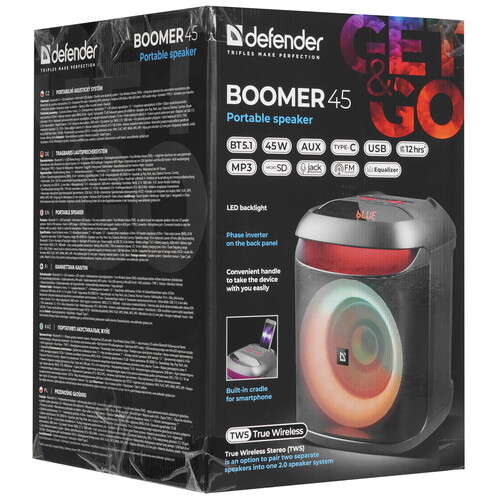 Купить Портативная аудиосистема Defender Boomer 45, черный  9232547. Характеристики, отзывы и цены в Донецке