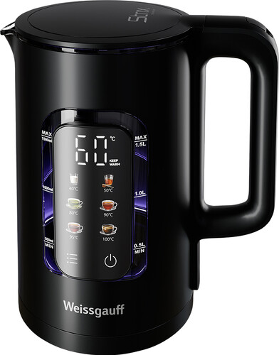 Купить Электрочайник Weissgauff WK 1500 Db Touch BodyCool черный  9259486. Характеристики, отзывы и цены в Донецке