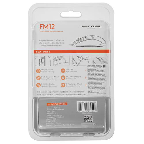 Купить Мышь проводная A4Tech Fstyler FM12  черный  4825130. Характеристики, отзывы и цены в Донецке