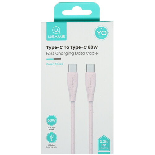 Купить Кабель круглый USAMS USB Type-C - USB Type-C розовый 1 м  5480373. Характеристики, отзывы и цены в Донецке