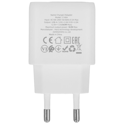 Купить Сетевое зарядное устройство Hoco C140A белый  5609286. Характеристики, отзывы и цены в Донецке