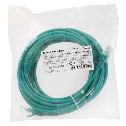Купить Патч-корд ExeGate UTP-RJ45-RJ45-5e-5M-GN  8188411. Характеристики, отзывы и цены в Донецке
