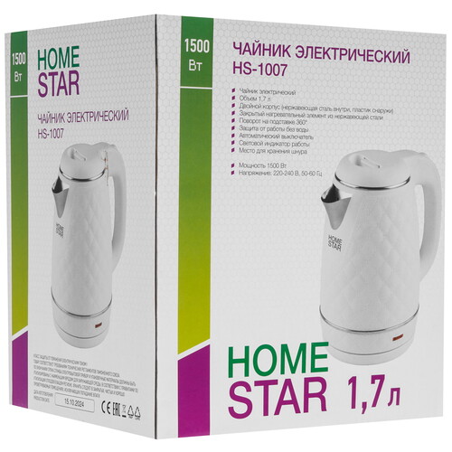 Купить Электрочайник Homestar HS-1007 белый  9062646. Характеристики, отзывы и цены в Донецке