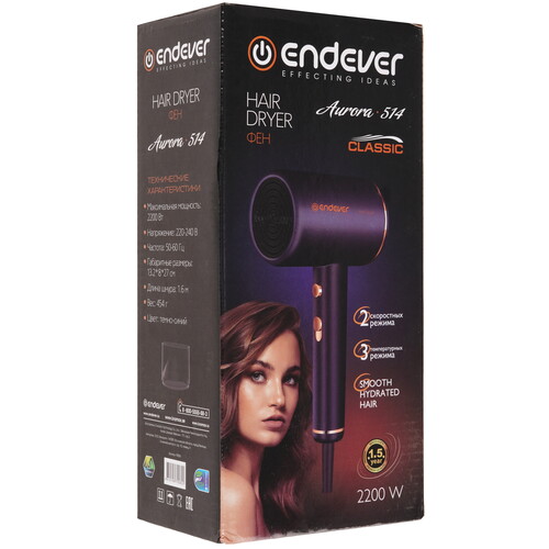 Купить Фен Endever Aurora 514 синий/золотистый  9233755. Характеристики, отзывы и цены в Донецке