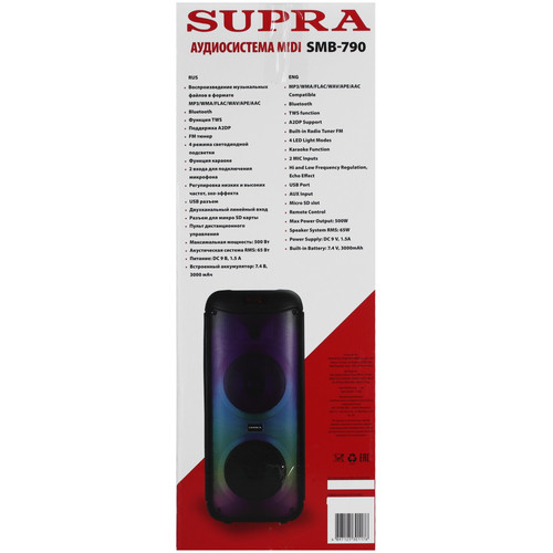 Купить Портативная аудиосистема SUPRA SMB-790, черный  9943489. Характеристики, отзывы и цены в Донецке