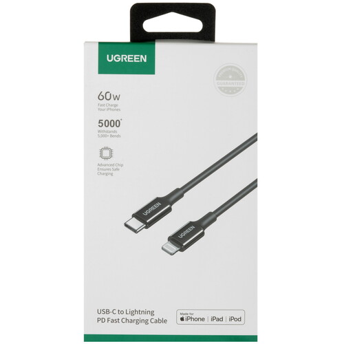 Купить Кабель круглый Ugreen Lightning 8-pin MFI - USB Type-C черный 1 м  9983438. Характеристики, отзывы и цены в Донецке
