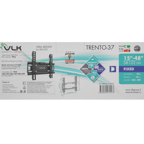 Купить Кронштейн для ТВ VLK TRENTO-37 черный  4827783. Характеристики, отзывы и цены в Донецке