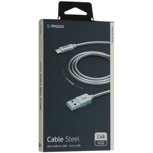 Купить Кабель круглый DEPPA micro USB - USB 2.0 Type-A серебристый 1.2 м  5467740. Характеристики, отзывы и цены в Донецке