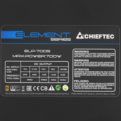 Купить Блок питания Chieftec ELEMENT 700W [ELP-700S] черный  1107520. Характеристики, отзывы и цены в Донецке