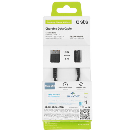 Купить Кабель круглый SBS micro USB - USB 2.0 Type-A черный 2 м  5471864. Характеристики, отзывы и цены в Донецке