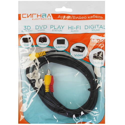 Купить Кабель   Сигнал RCA x3 - RCA x3 черный  5480127. Характеристики, отзывы и цены в Донецке