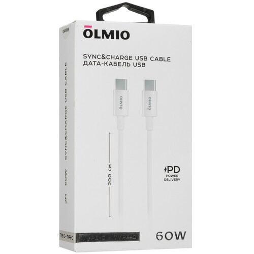 Купить Кабель круглый Olmio USB Type-C - USB Type-C белый 2 м  5466496. Характеристики, отзывы и цены в Донецке