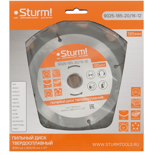 Купить Диск пильный Sturm! 9025-185-20/16-12  9935664. Характеристики, отзывы и цены в Донецке