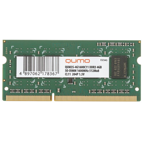 Купить Оперативная память SODIMM QUMO [QUM3S-4G1600C11] 4 ГБ  5356224. Характеристики, отзывы и цены в Донецке