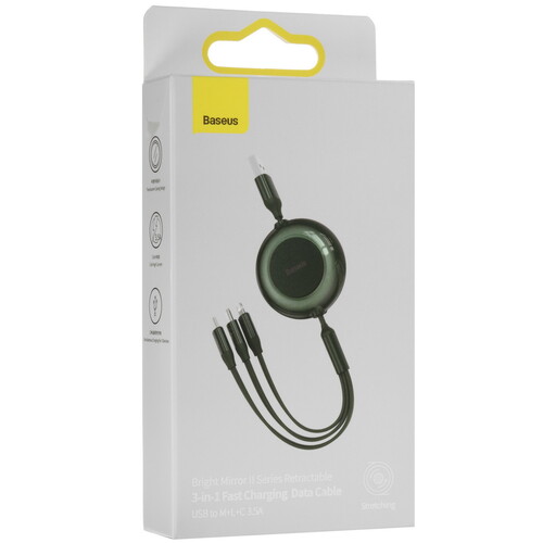 Купить Кабель автосмотка Baseus Lightning 8-pin, micro USB, USB Type-C - USB 2.0 Type-A зеленый 1.1 м  5482548. Характеристики, отзывы и цены в Донецке