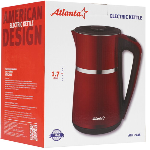 Купить Электрочайник Atlanta ATH-2448 бордовый  9191813. Характеристики, отзывы и цены в Донецке