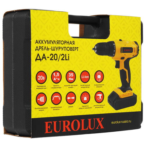 Купить Дрель-шуруповерт Eurolux ДА-20/2Li  9070130. Характеристики, отзывы и цены в Донецке