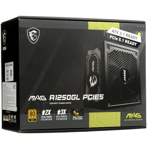 Купить Блок питания MSI MAG A1250GL PCIE5  черный  5449945. Характеристики, отзывы и цены в Донецке