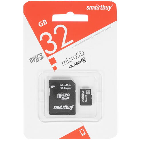 Купить Карта памяти Smartbuy microSDHC 32 ГБ [SB32GBSDCL10-01LE]  1325155. Характеристики, отзывы и цены в Донецке