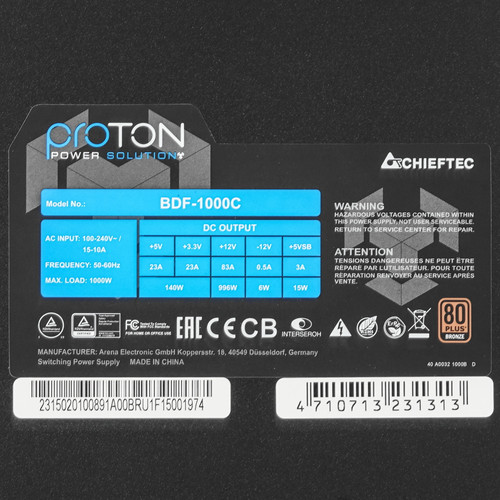 Купить Блок питания Chieftec Proton 1000W [BDF-1000C] черный  1326766. Характеристики, отзывы и цены в Донецке