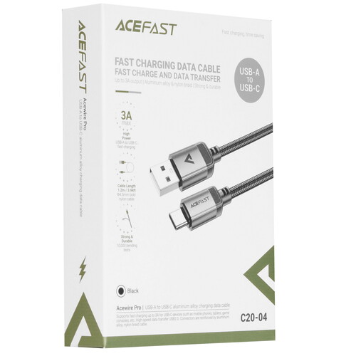 Купить Кабель круглый ACEFAST USB Type-C - USB 2.0 Type-A черный 1.2 м  9258678. Характеристики, отзывы и цены в Донецке