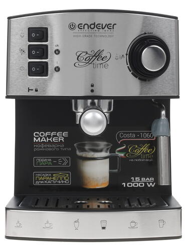 Купить Кофеварка рожковая Endever Costa-1060 серебристый  8108385. Характеристики, отзывы и цены в Донецке