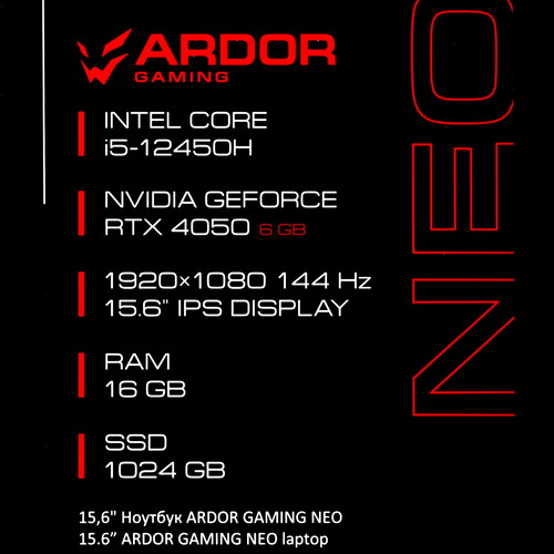 Купить 15.6" Ноутбук ARDOR GAMING NEO N15-I5ND412 черный  9126368. Характеристики, отзывы и цены в Донецке