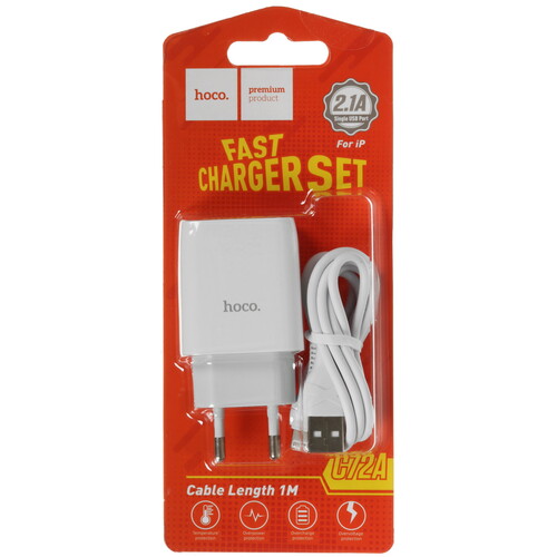 Купить Сетевое зарядное устройство Hoco C72A белый  5474774. Характеристики, отзывы и цены в Донецке