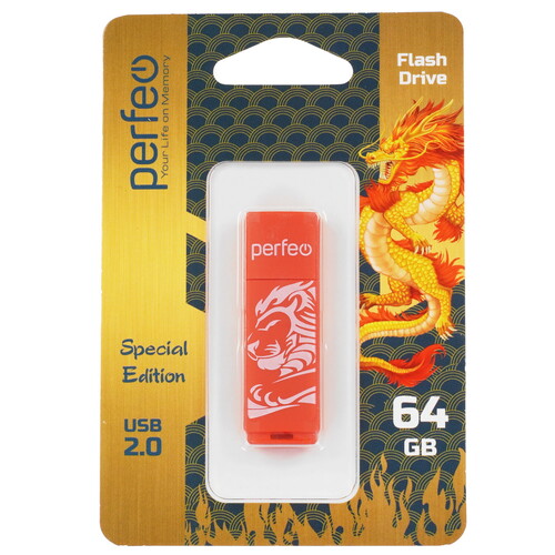 Купить Память USB Flash 64 ГБ Perfeo C04 Red Lion [PF-C04RL064]  9209294. Характеристики, отзывы и цены в Донецке