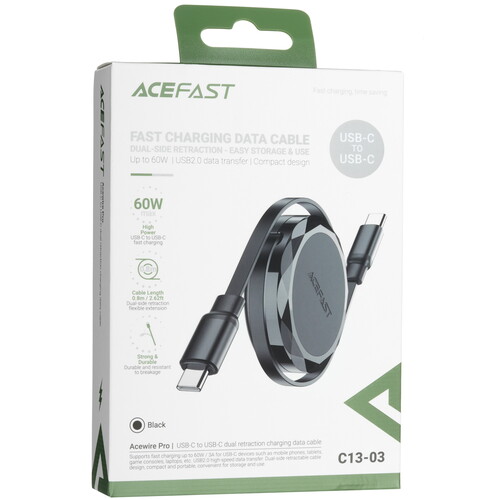 Купить Кабель автосмотка ACEFAST USB Type-C - USB Type-C черный 0.8 м  5463926. Характеристики, отзывы и цены в Донецке